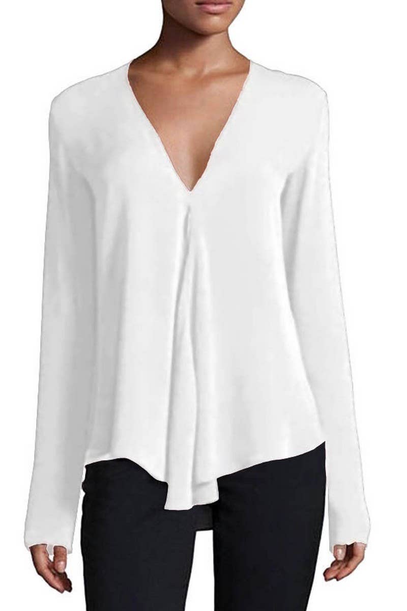 CWTBLL3869_SOFT V-NECK FLOWY PULLOVER SOLID LOUNGE BLOUSE