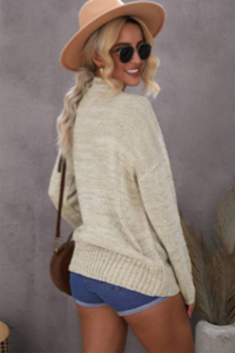 CWOSWL6719_SOLID COLOR V-NECK LONG-SLEEVED SWEATER