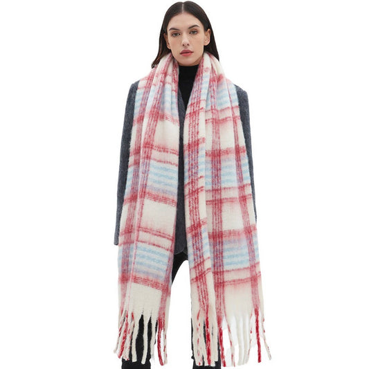 Chunky Circle Yarn Plaid Scarf - Thick Fall/Winter