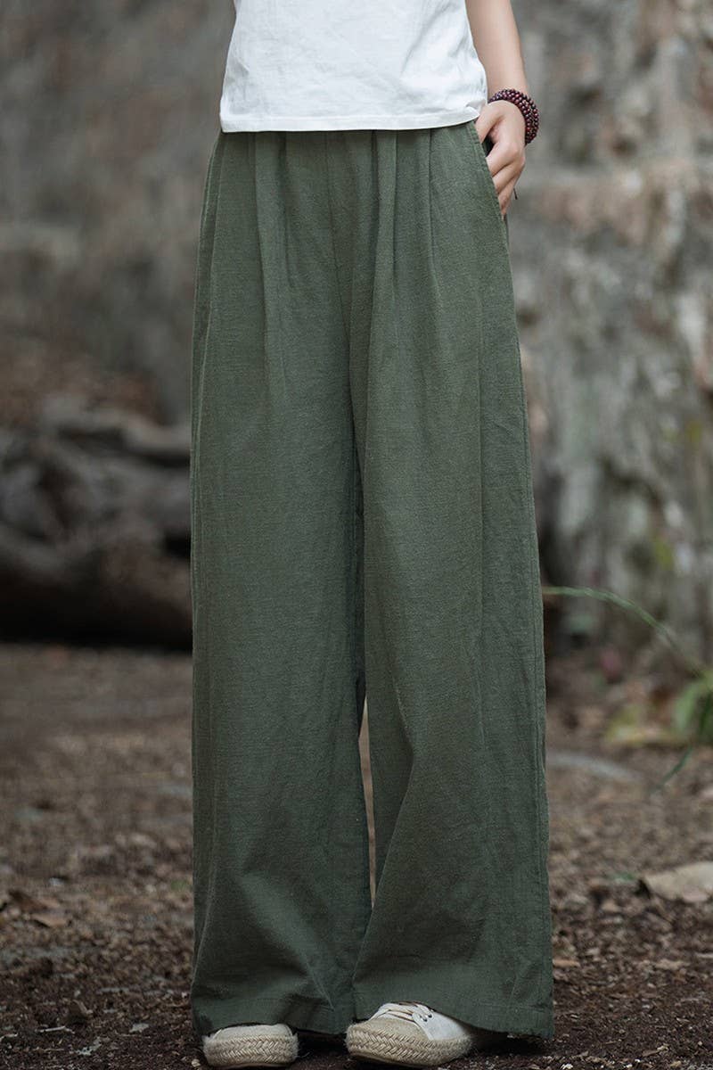 CWBLP1377_COTTON AND LINEN SAND-WASHED WIDE-LEG TROUSERS