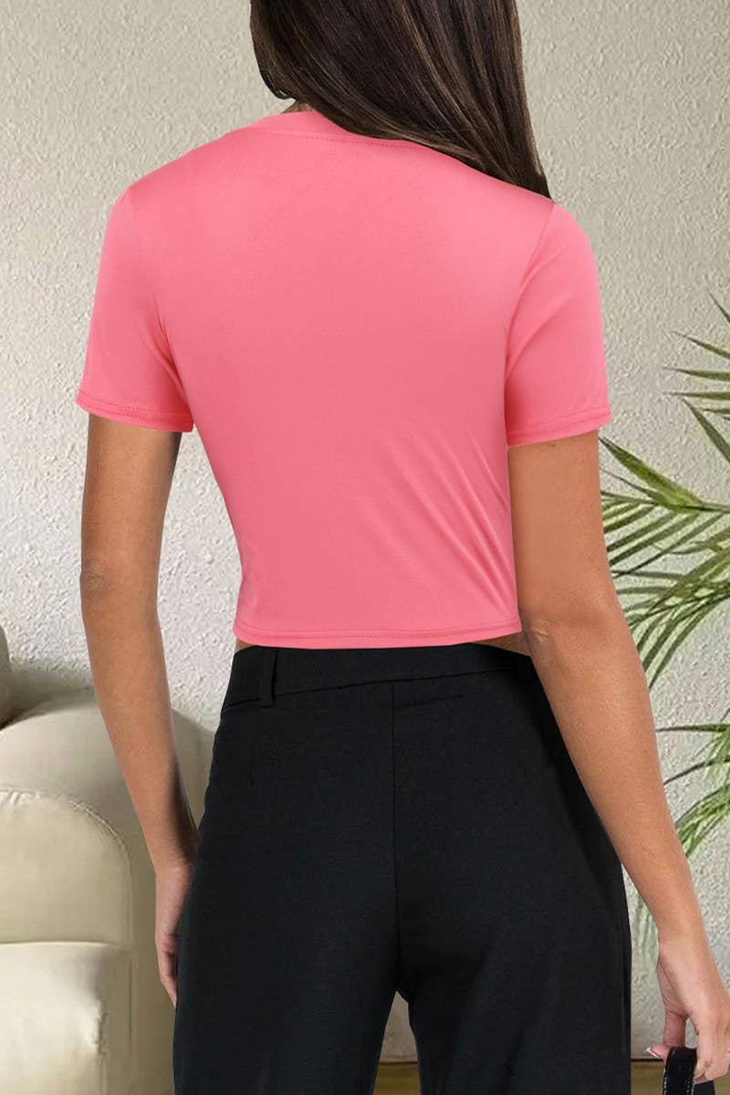 CWTBLS2251_RIBBED KNIT SLIM FIT CROP SHORT SLEEVE TOP