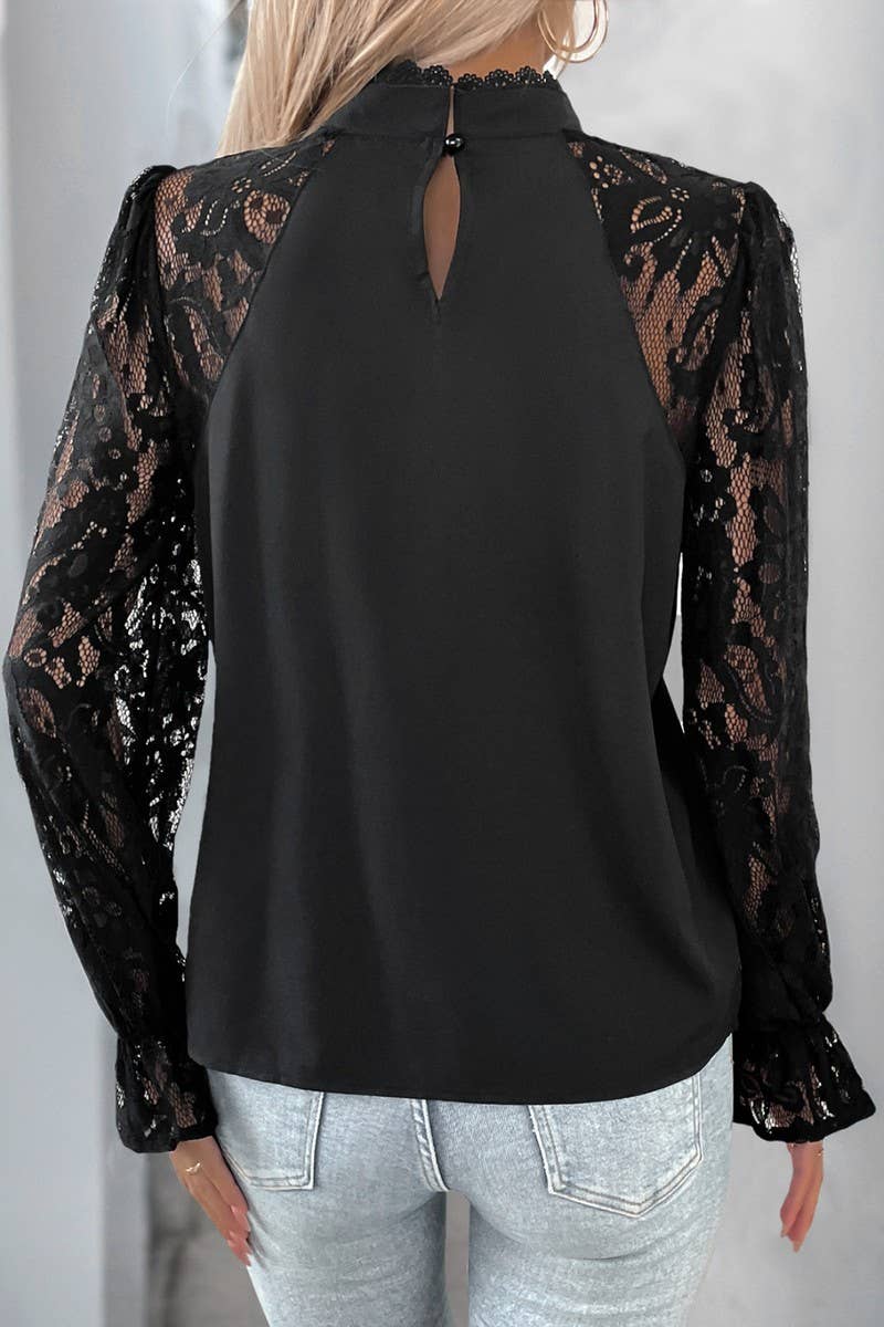 CWTBLL3717_SUMMER TEMPERAMENT LACE STITCHING PULLOVER SHIRT