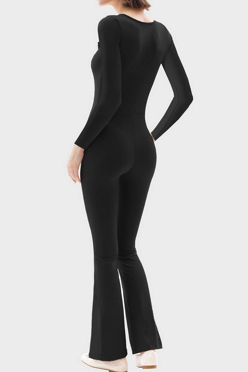 CWSJS1383_SQUARE NECK WIDE LEG HIGH ELASTIC JUMPSUIT