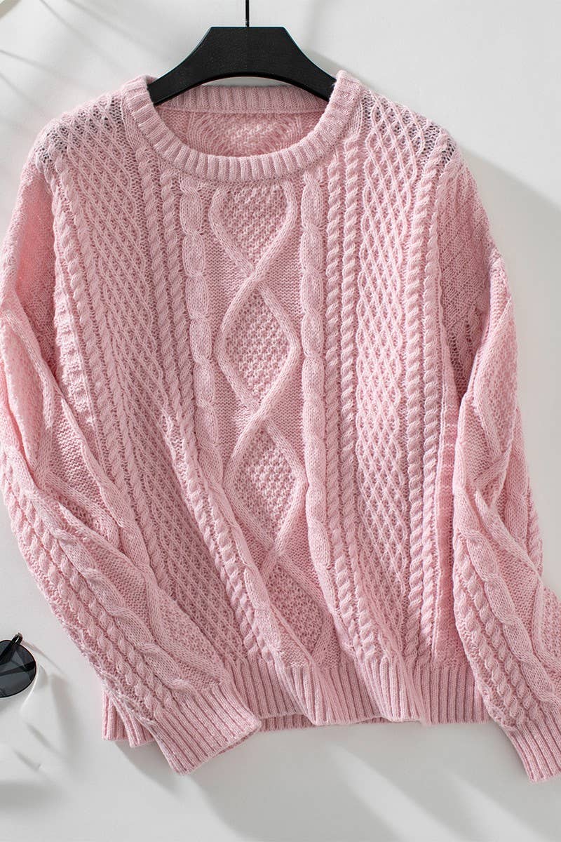 CWOSWL2906_CABLE KNIT LOOSE LONG SLEEVE SWEATER
