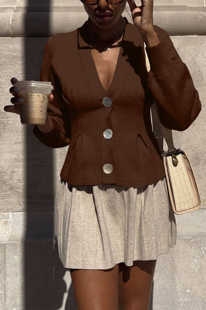 CWOSWL07509_V-NECK BUTTON LONG-SLEEVED KNITTED SWEATER