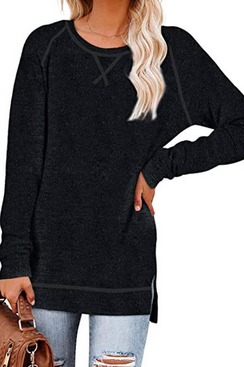CWTTL1652_Round neck Long Sleeve Pullover Top