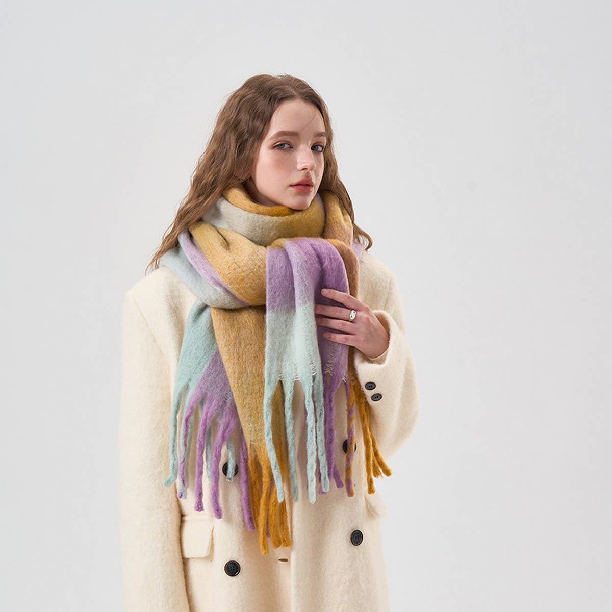 Rainbow Tassel Faux Cashmere Scarf for Winter_CWASC2360