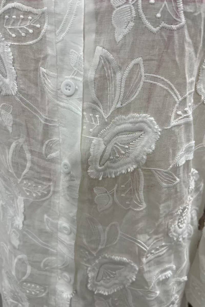 CWSTB1921_EMBROIDERED SHEER SHIRT & LACE SHORTS SET