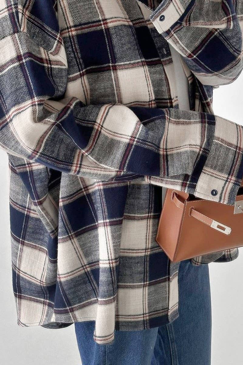 CWTSTL2587_PLAID LONG-SLEEVED LOOSE CASUAL SHIRT