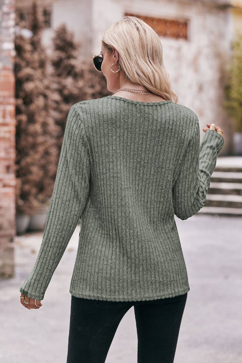 CWOSWL6466_WINTER CREW-NECK LONG-SLEEVED BUTTON-UP SWEATER