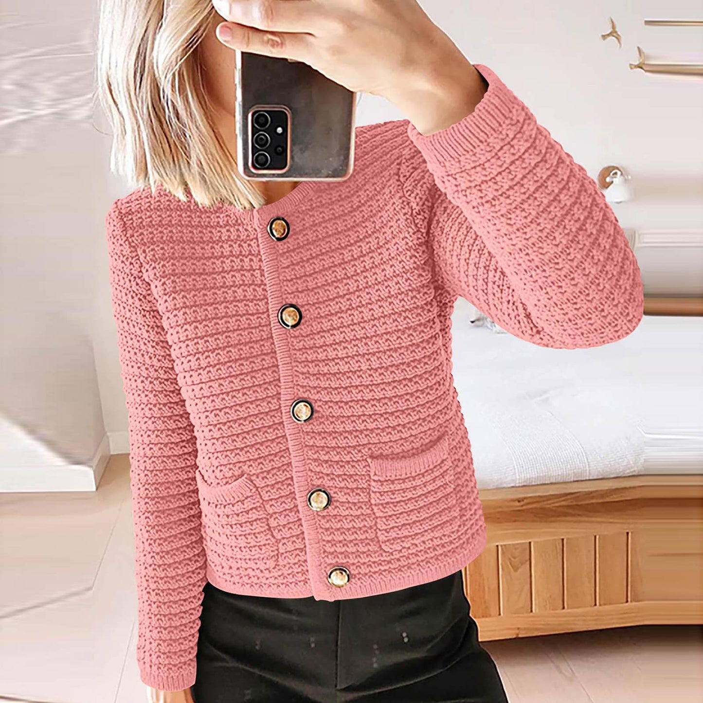 Crew-neck knitted commuter vintage casual cardigan