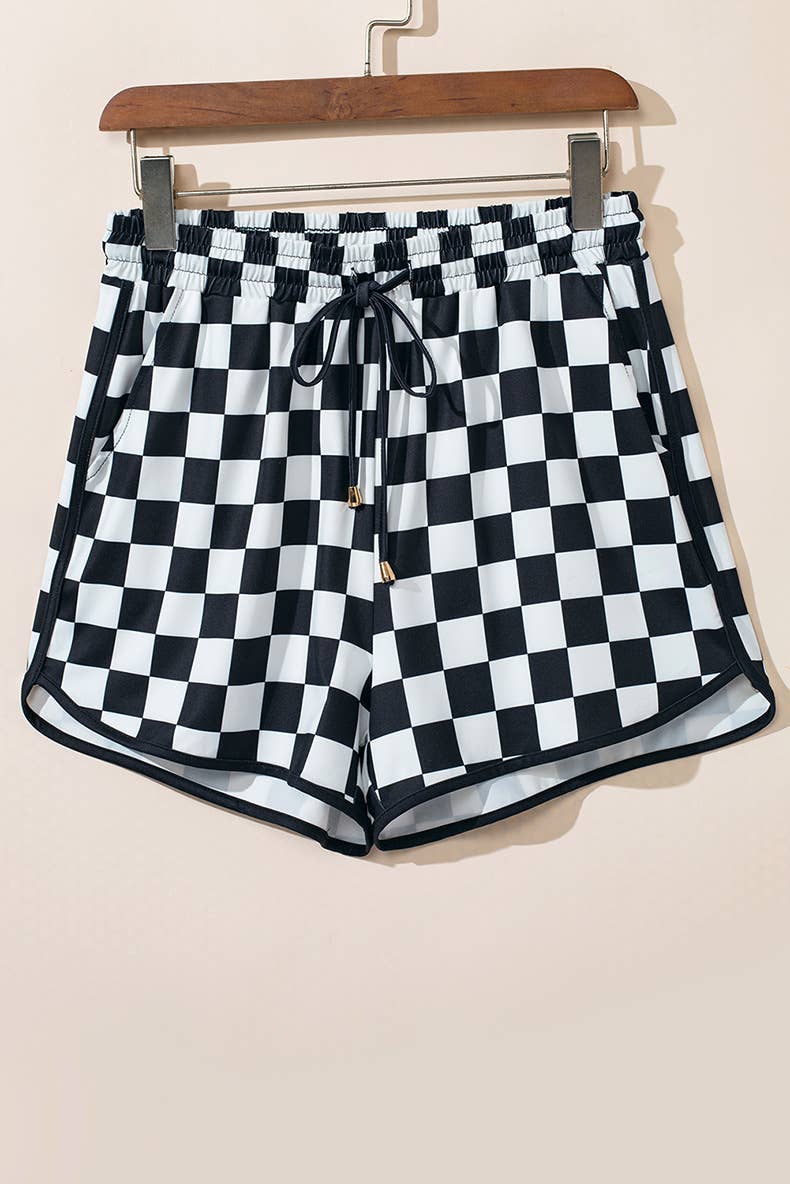 Drawstring fashionable checked print shorts