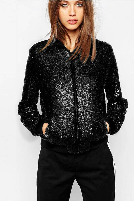CWOCO1128_SEQUINED LONG SLEEVE ZIP-UP BASEBALL JACKET