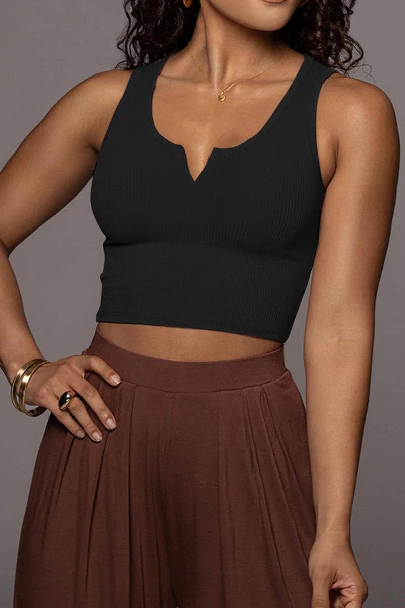 CWTTK0817_SOLID COLOR SLIM FIT BELLY-BARING CAMISOLE