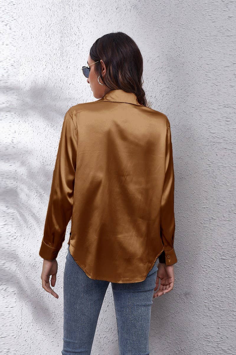 CWTBLL0691_Button Down Silky Satin Long Sleeve Top