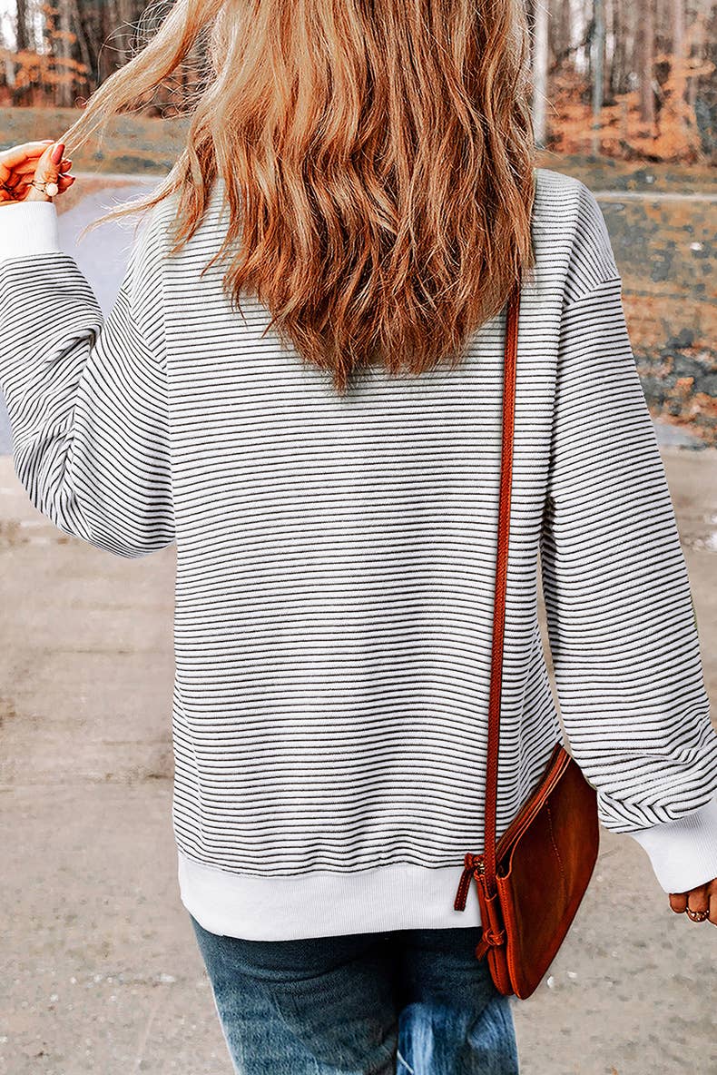 CASUAL COMMUTING LADY STRIPED CREW NECK HOODIE