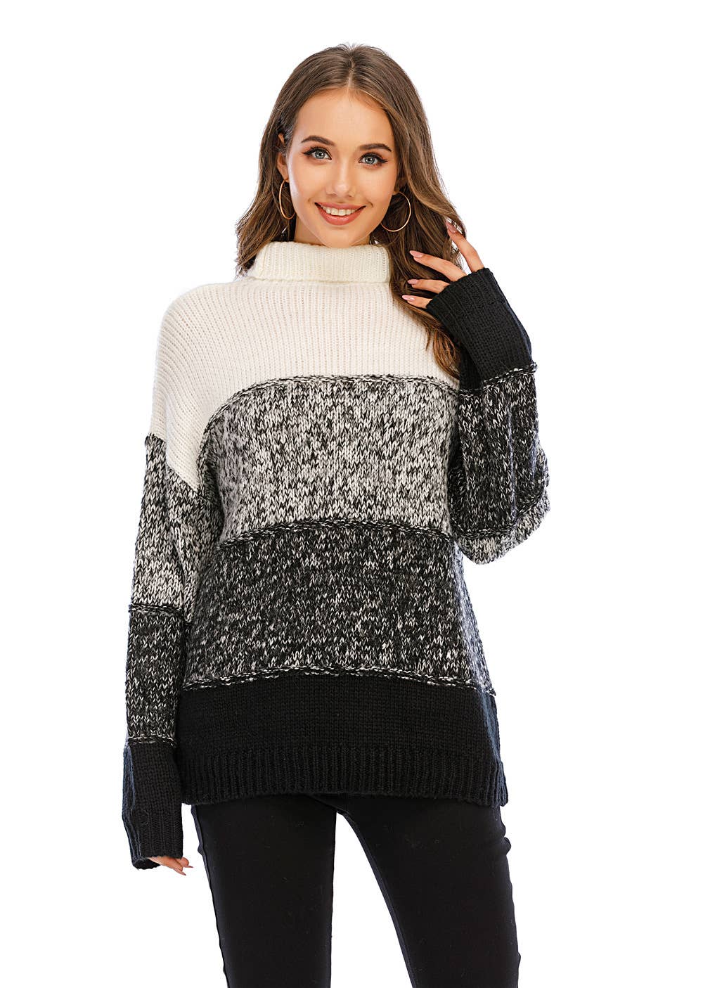 COLOR CONTRAST PATCHWORK THICKENED SWEATER