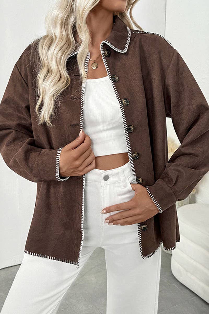 CWOJA00728_VINTAGE CONTRAST TRIM COLLARED SHIRT JACKET