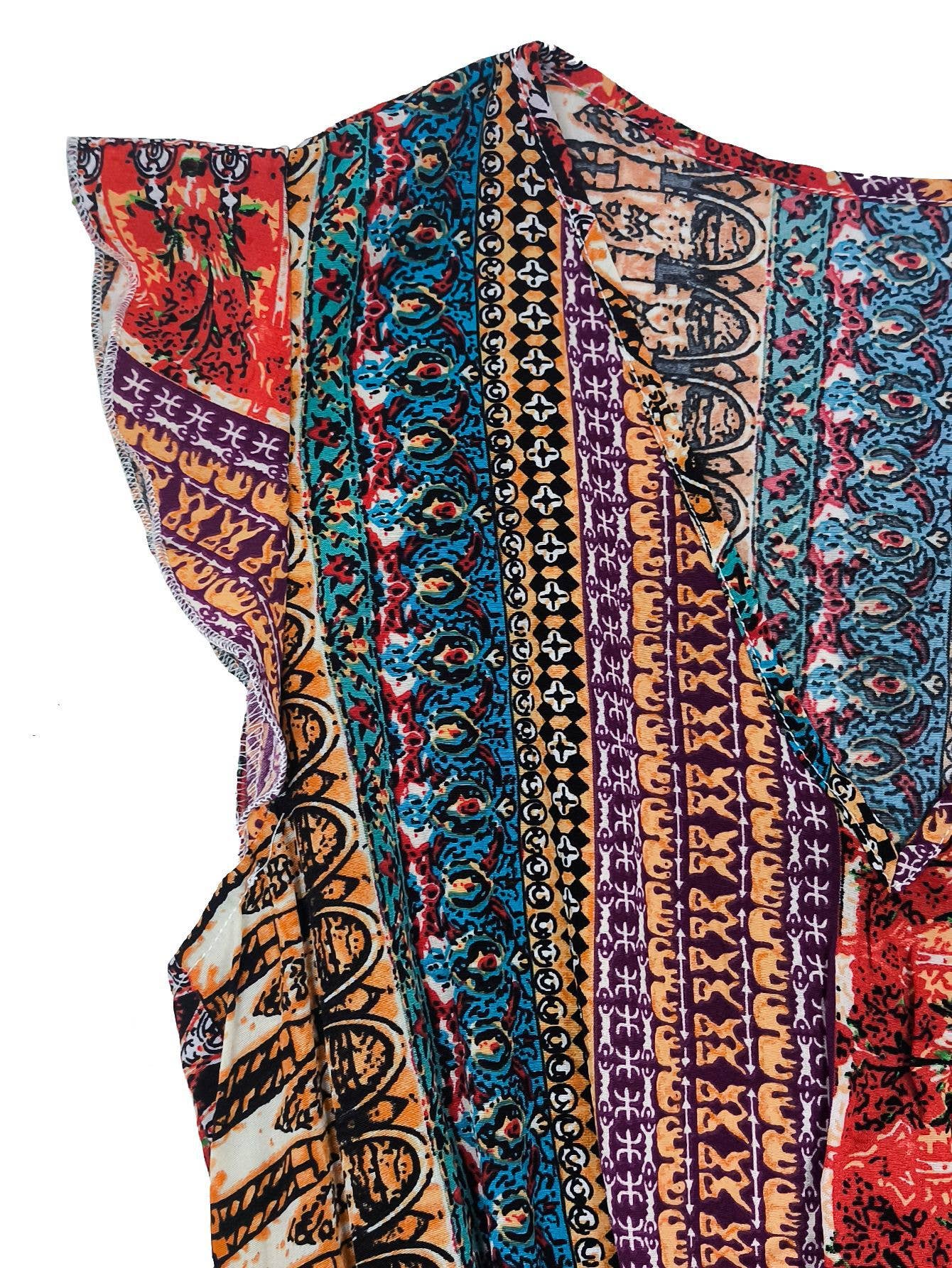 Bohemian knitted V-neck cinched waist slit dress