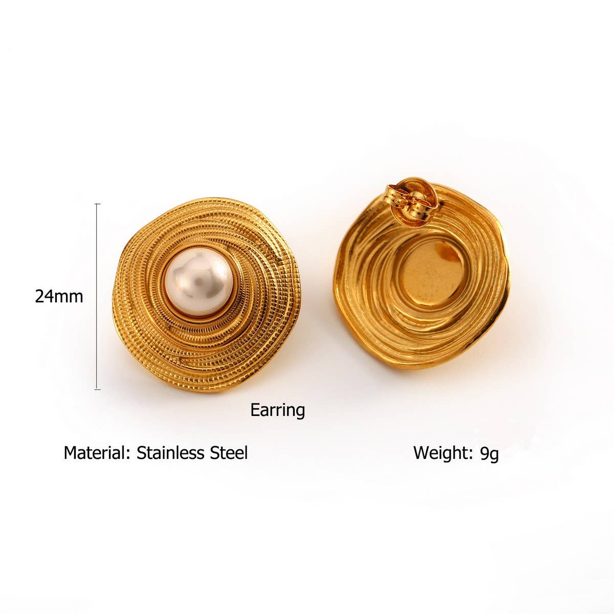 Stylish Stainless Steel Pearl Hoop Stud EarringsSet_CWMM8915