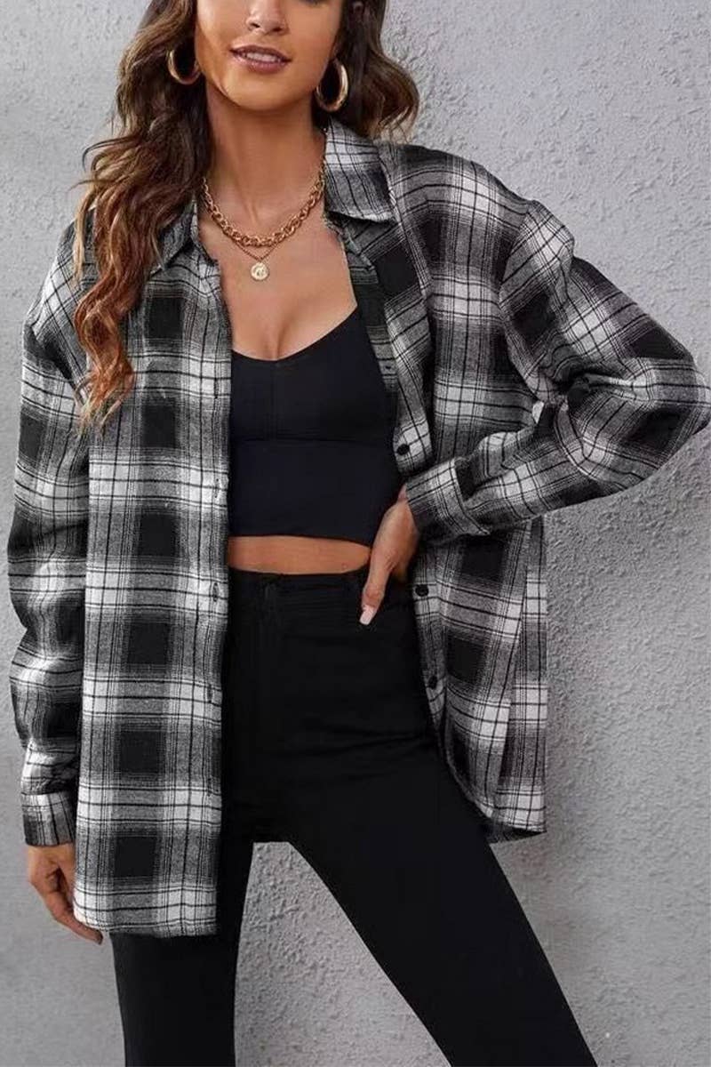 CWTBLL3880_GENTLE TEMPERAMENT CASUAL BUTTON PLAID SHIRT