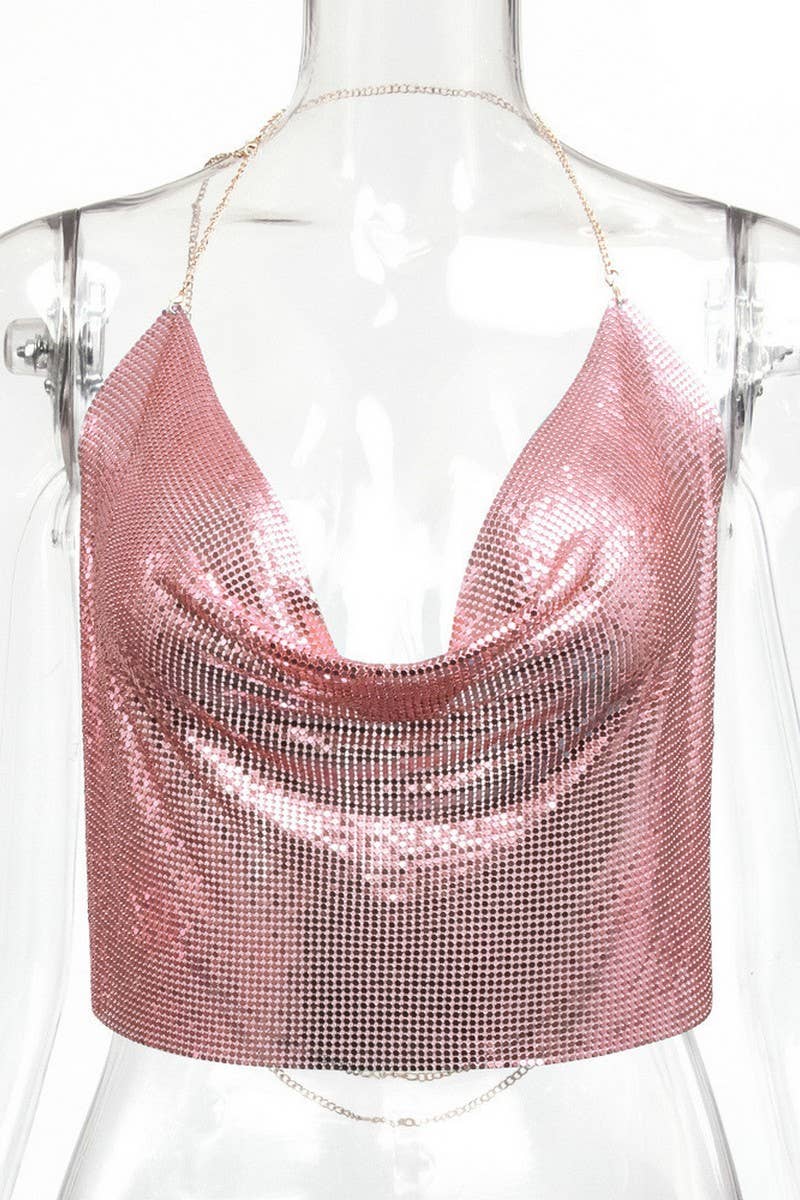 CWTTSL0402_DEEP V HOLLOW SEQUIN SEXY SWIMSUIT BACKLESS TOP