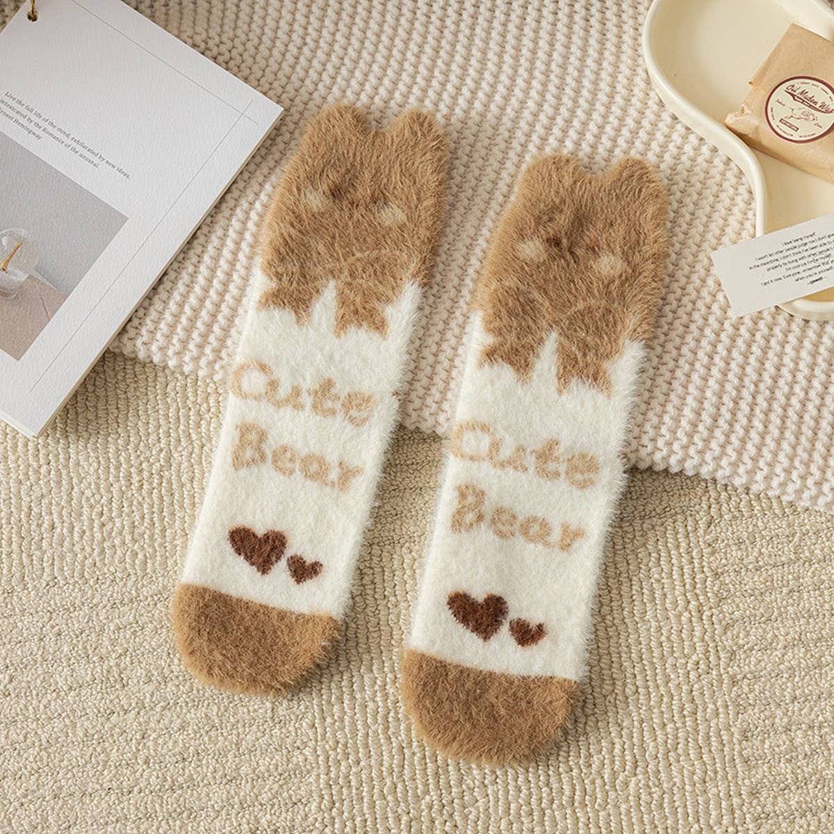 BROWN WARM CARTOON CUTE MID-TUBE SOCKS_CWMS0794