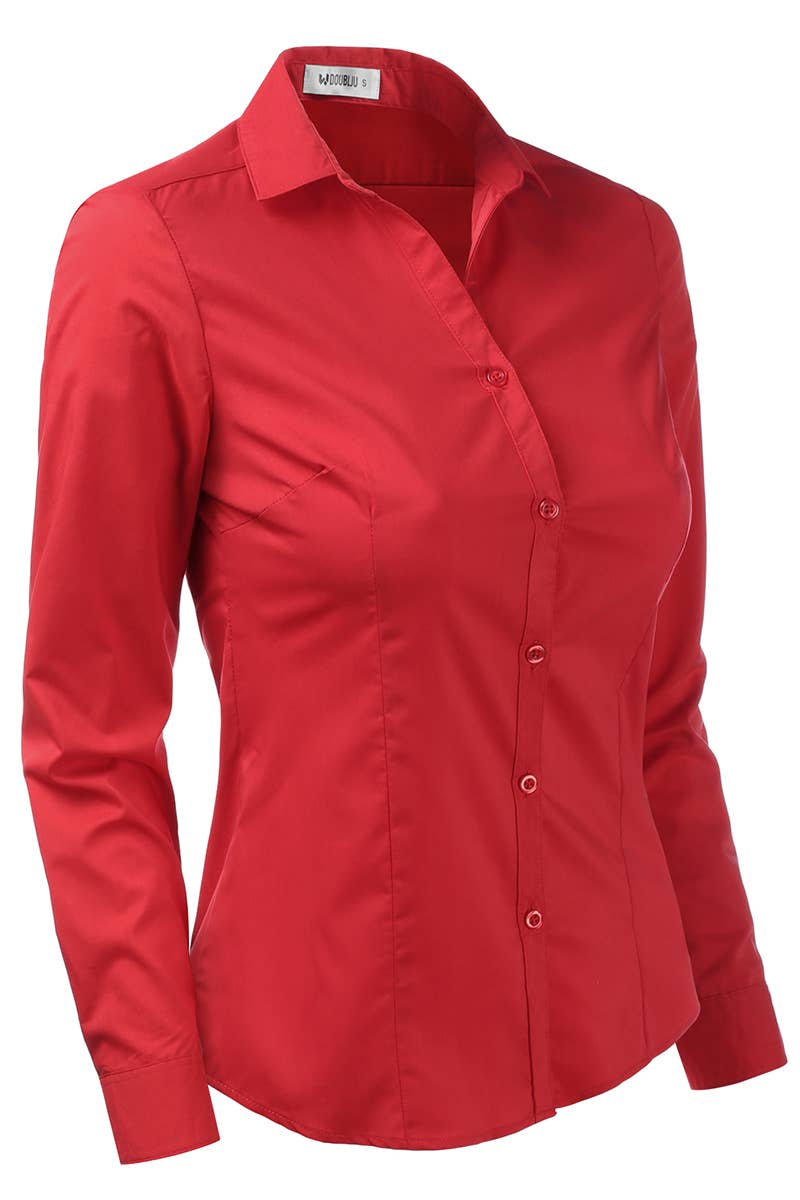 CWTSTL708_Basic Slim Fit Simple LongSleeve Button Down Shirt