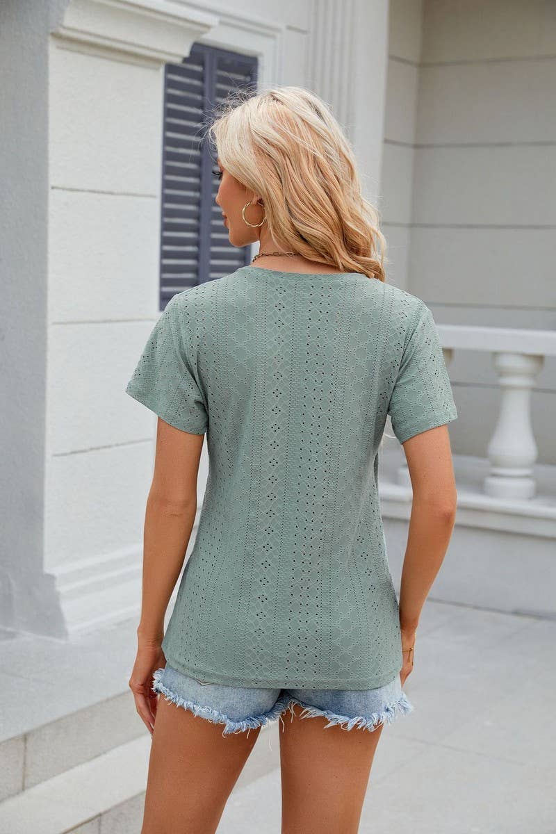 CWTTS0847_V-Neck Short Sleeve Knit Top