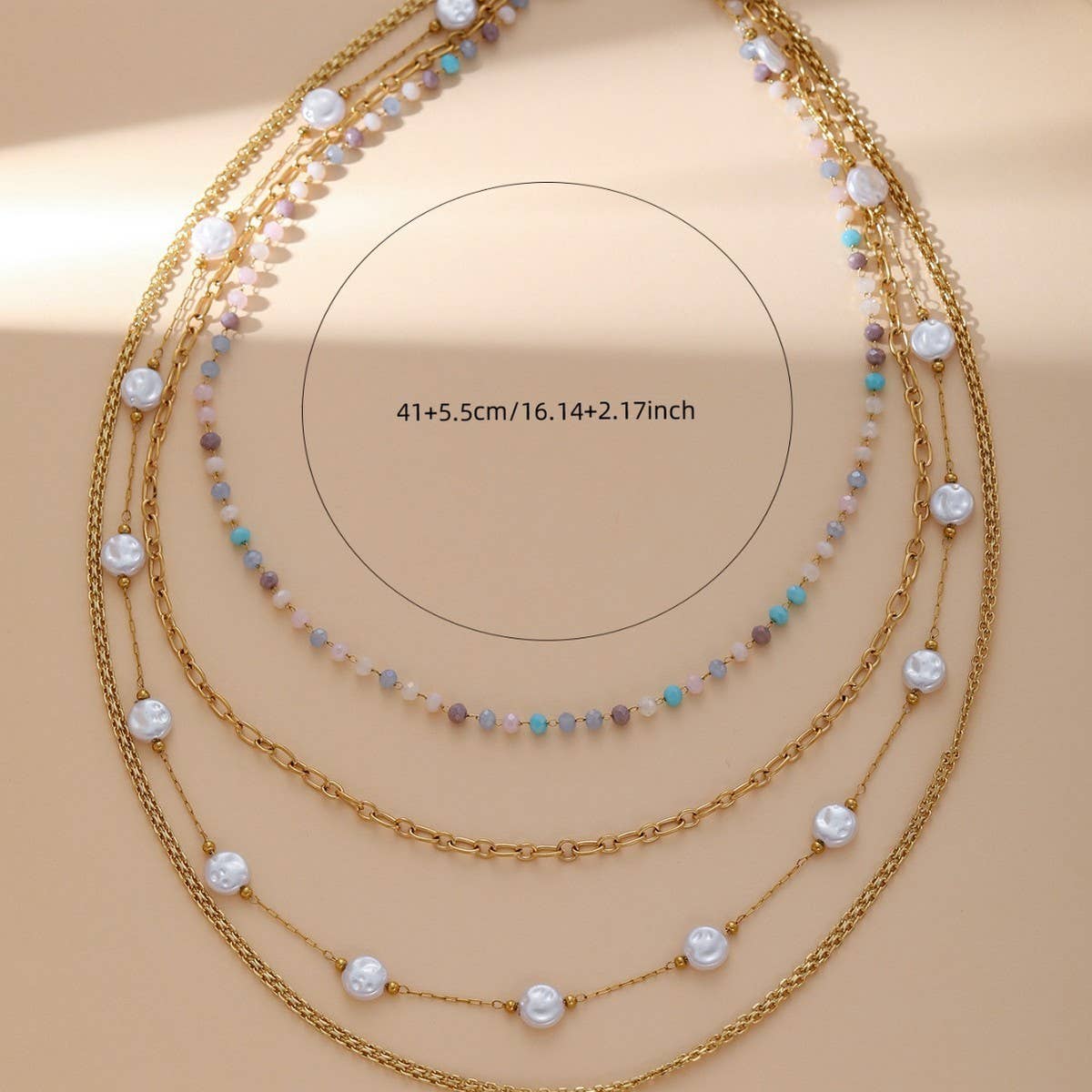 FOUR-LAYER CRYSTAL STONE PENDANT CHAIN NECKLACE