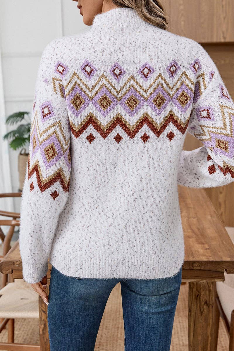 CWOSWL07419_CASUAL JACQUARD TURTLENECK KNIT PULLOVER SWEATER