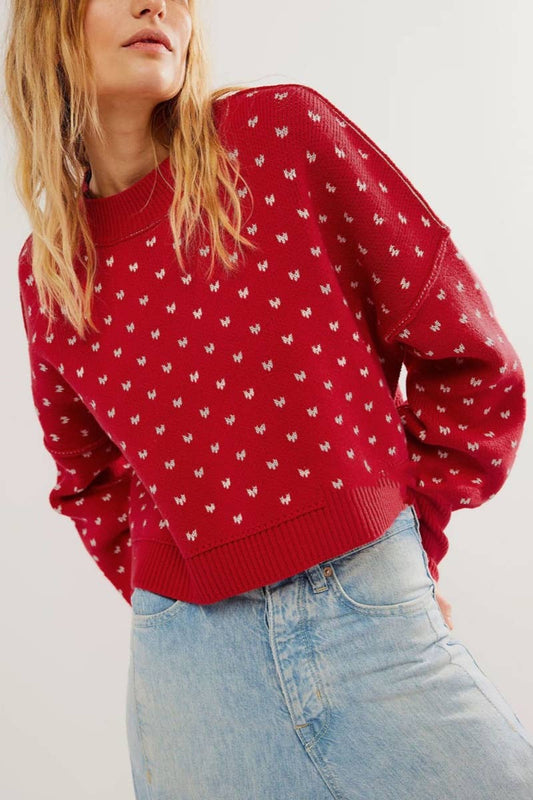 CWOSWL5844_KNIT SHORT BUTTERFLY JACQUARD LONGSLEEVED SWEATER