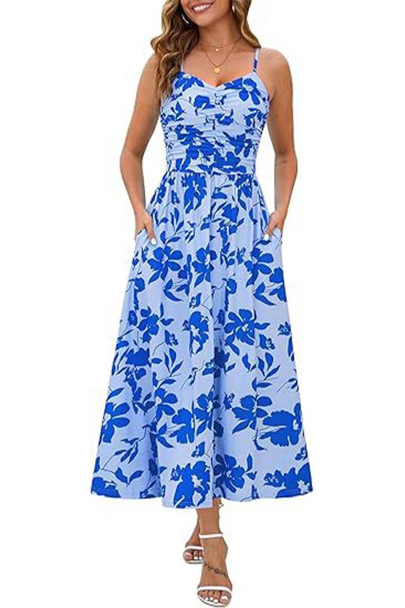 CWDHL1087_SPAGHETTI STRAP FLORAL PRINT TANK DRESS