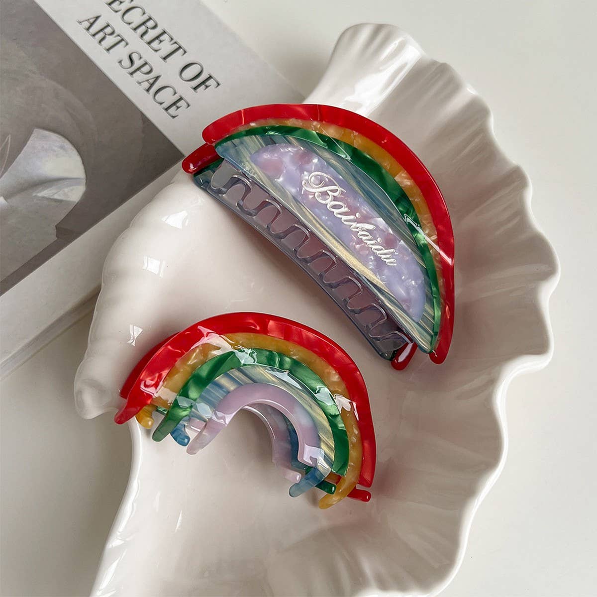 Sweet Rainbow Acetate Half-Moon Claw Clip ? Medium