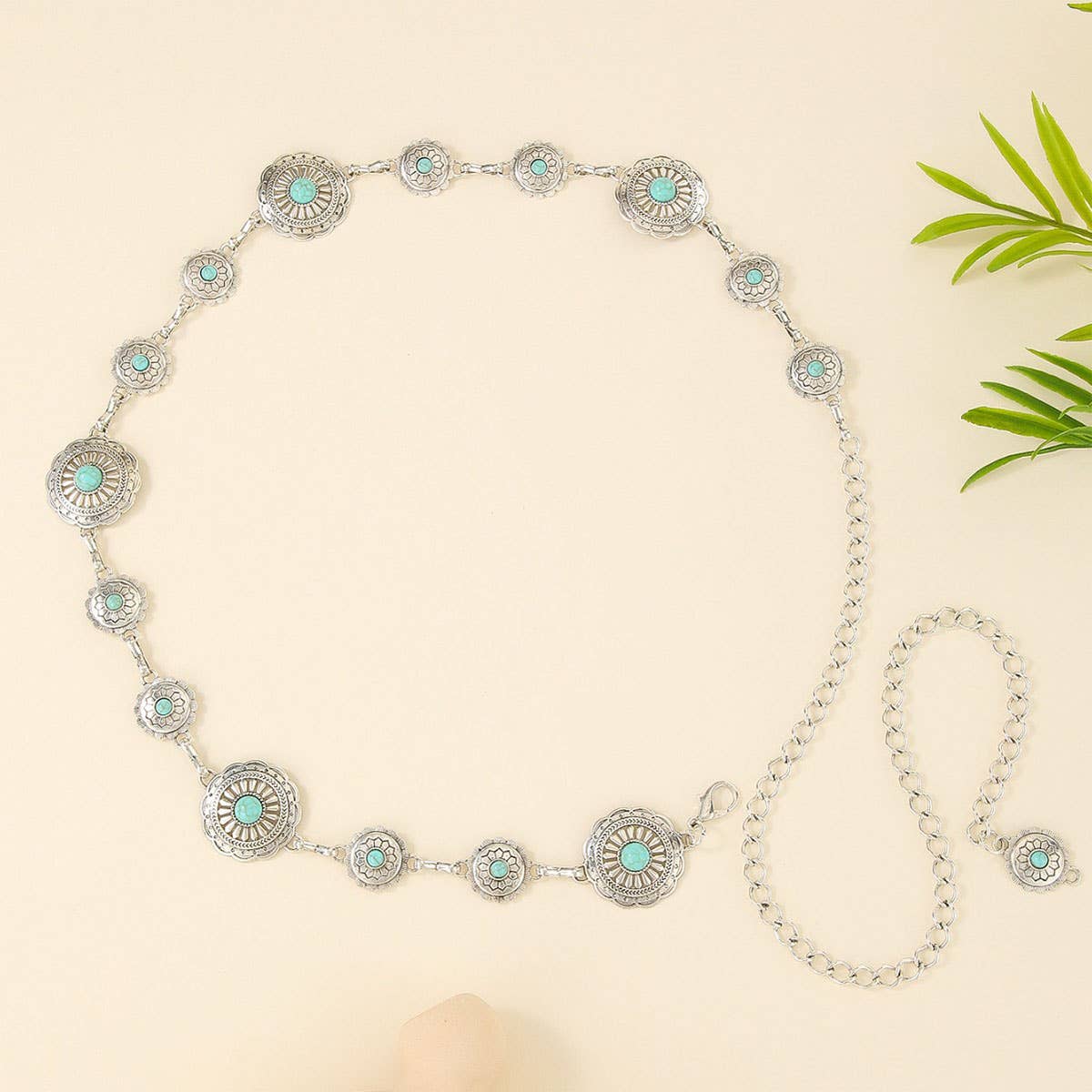 Bohemian ethnic style metal patterned waist chain