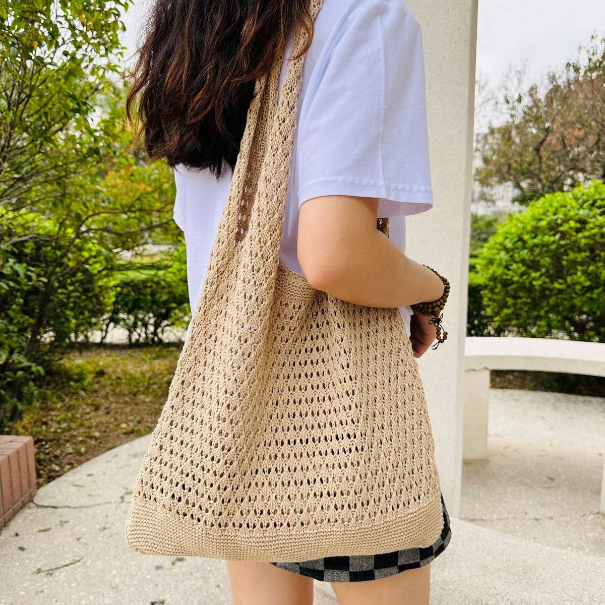 CWAB4577_TOTE KNIT HOLLOW WOVEN SHOULDER BAG