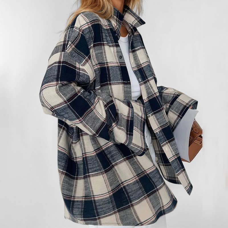 Design sense casual loose plaid blouse for women