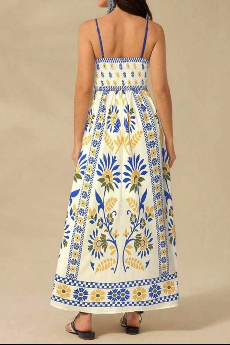 CWDMD5837_FLORAL PRINT STRAPPY BOHO VACATION DRESS