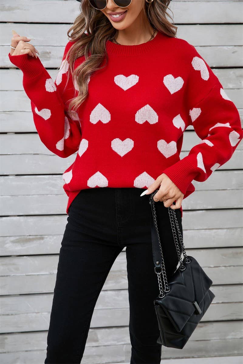 CWOSWL5777_VALENTINE'S DAY ROUND NECK HEART SWEATER