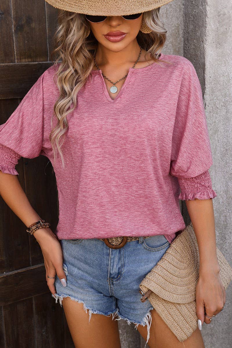 CWTBLS0394_V Neck Short Sleeve Blouse