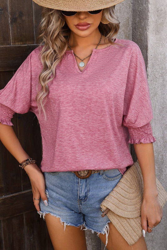 CWTBLS0394_V Neck Short Sleeve Blouse