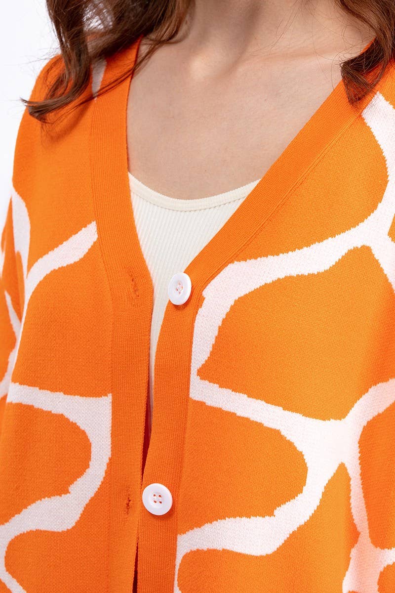 CWOCAL00664_JACQUARD KNIT V NECK LONGLINE CARDIGAN