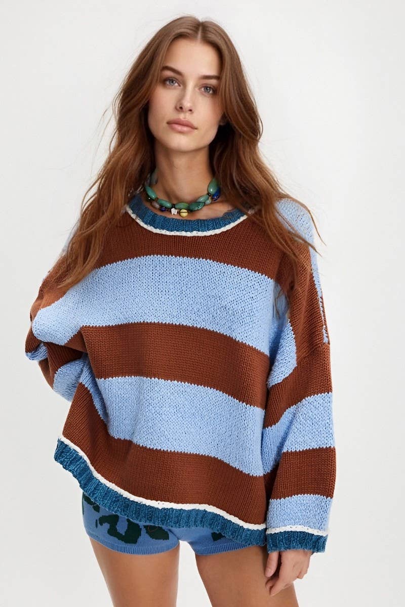 CWOSWL6945_OVERSIZED COLORBLOCK STRIPED SWEATER