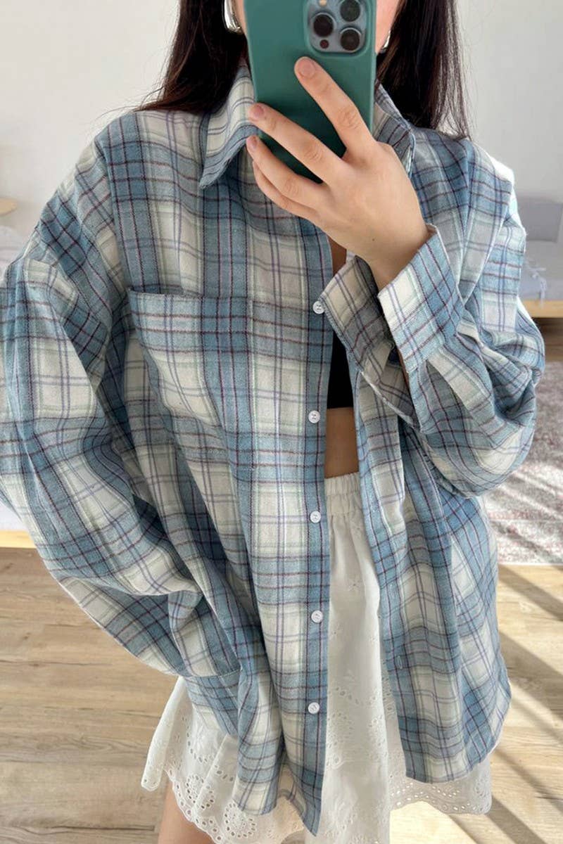 CWTSTL2599_PLAID LOOSE CASUAL LONG SLEEVE SHIRT TOP
