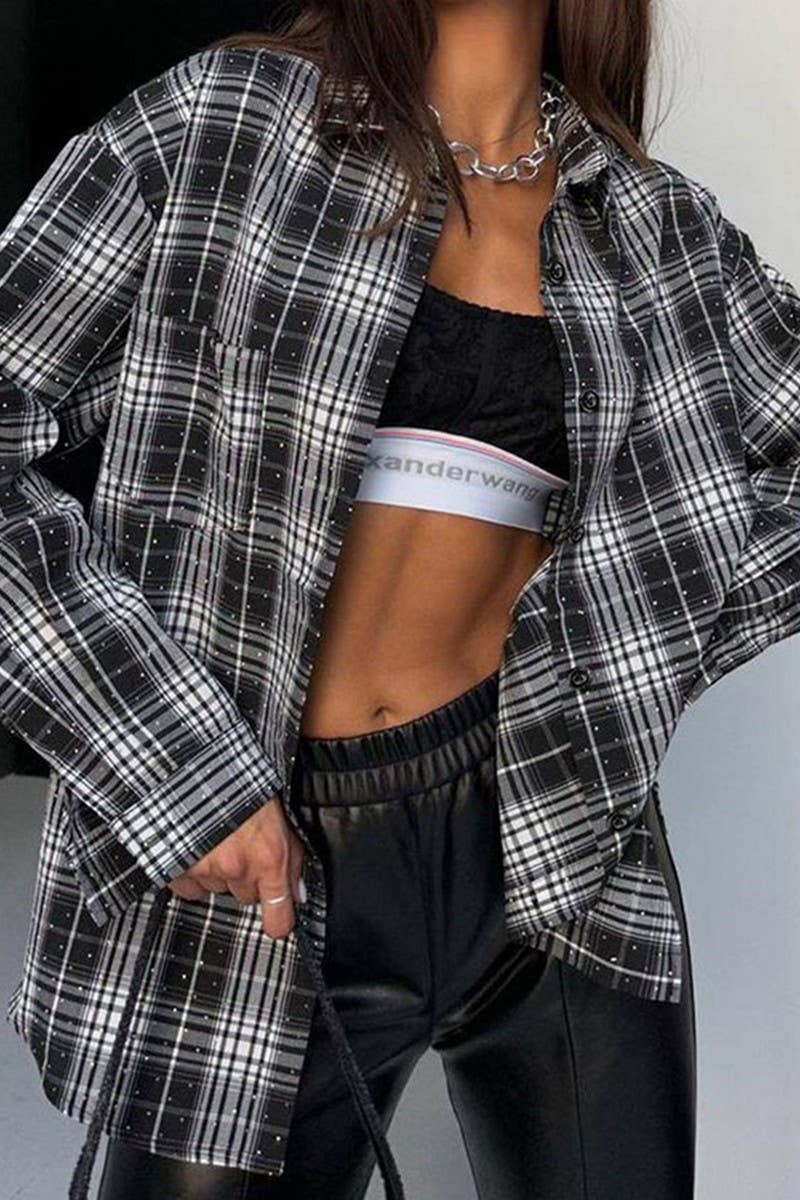 CWTBLL00573_PLAID HOT-STITCHED STAR-STUDDED LOOSE SHIRT