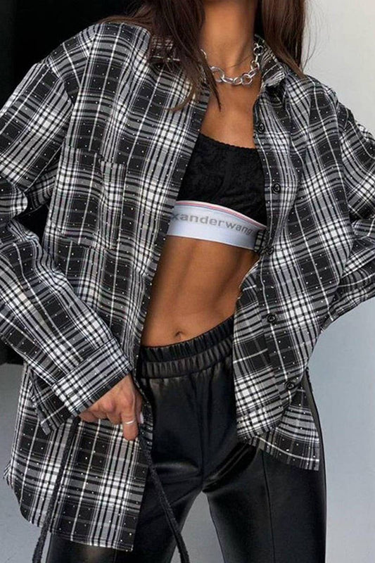 CWTBLL00573_PLAID HOT-STITCHED STAR-STUDDED LOOSE SHIRT