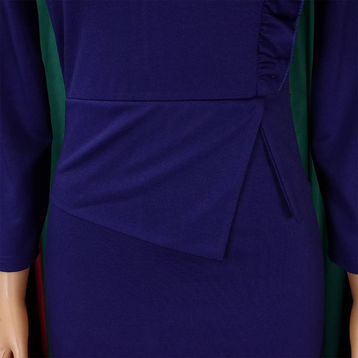 RUFFLE HEM SOLID COLOR ROUND NECK HIP DRESS