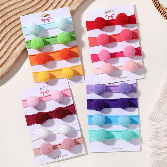 Kids Pom Pom Elastic Nylon Headband Set