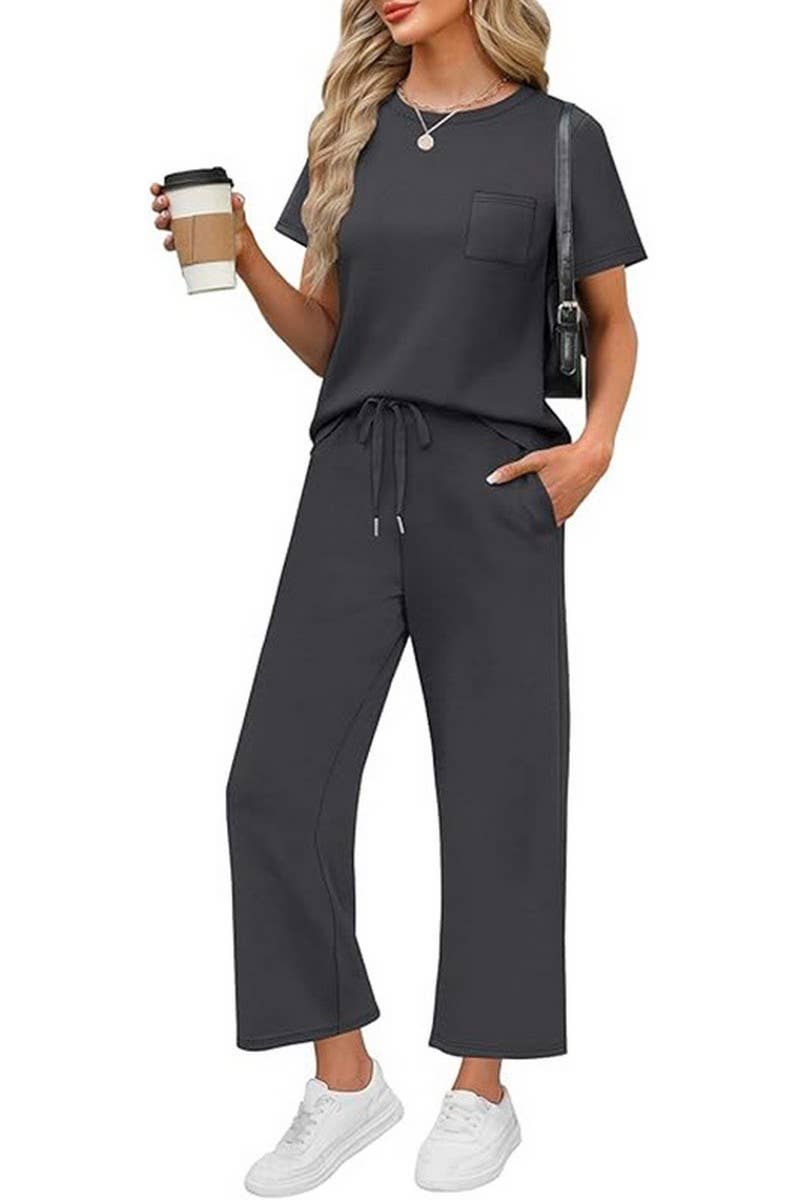 CWSS01301_SUMMER SHORT-SLEEVED WIDE-LEG PANTS CASUAL SUIT