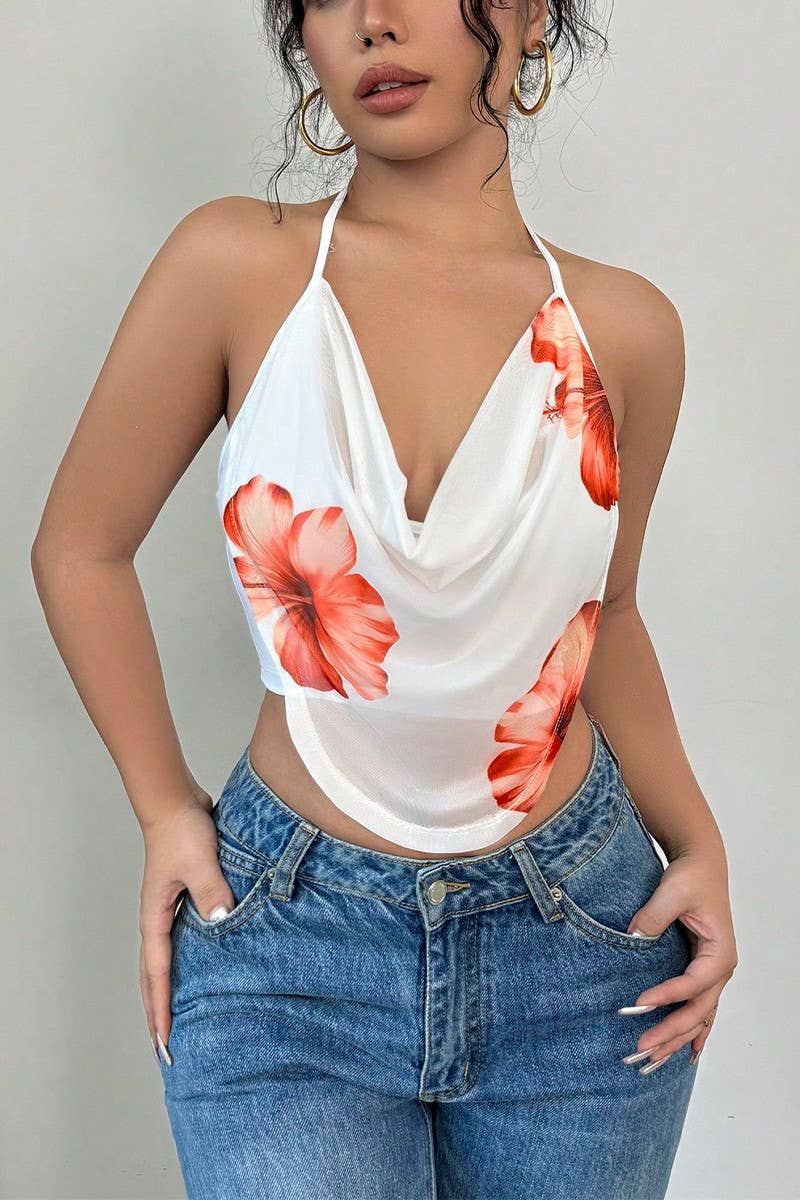 CWTHT0220_FLORAL HALTER NECK CROP CAMI TOP